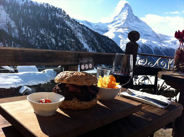 Ski in, ski out burger at Chez Vrony, Zermatt